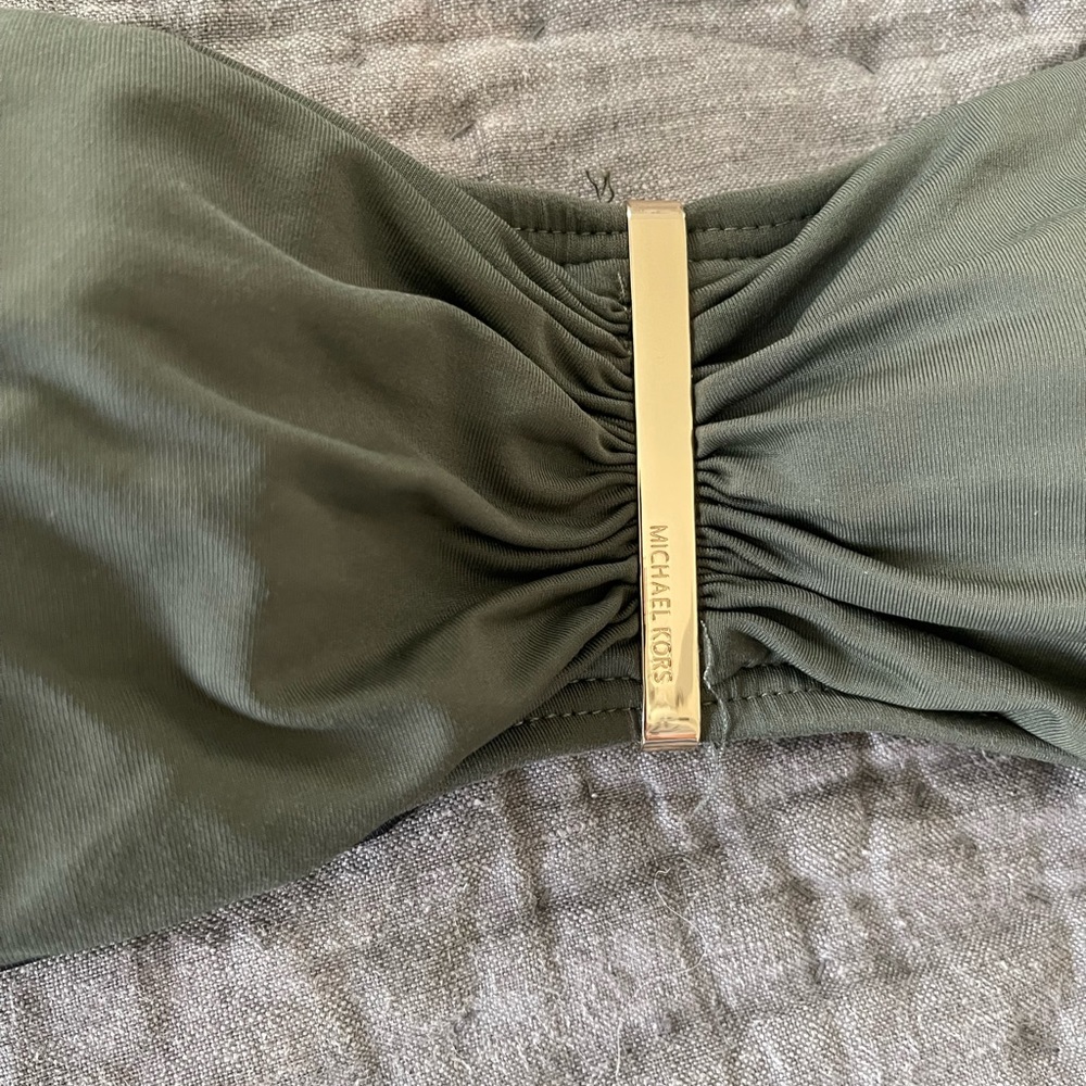 Michael Kors bandeau style bikini olive green small bottom medium top - Picture 7 of 7